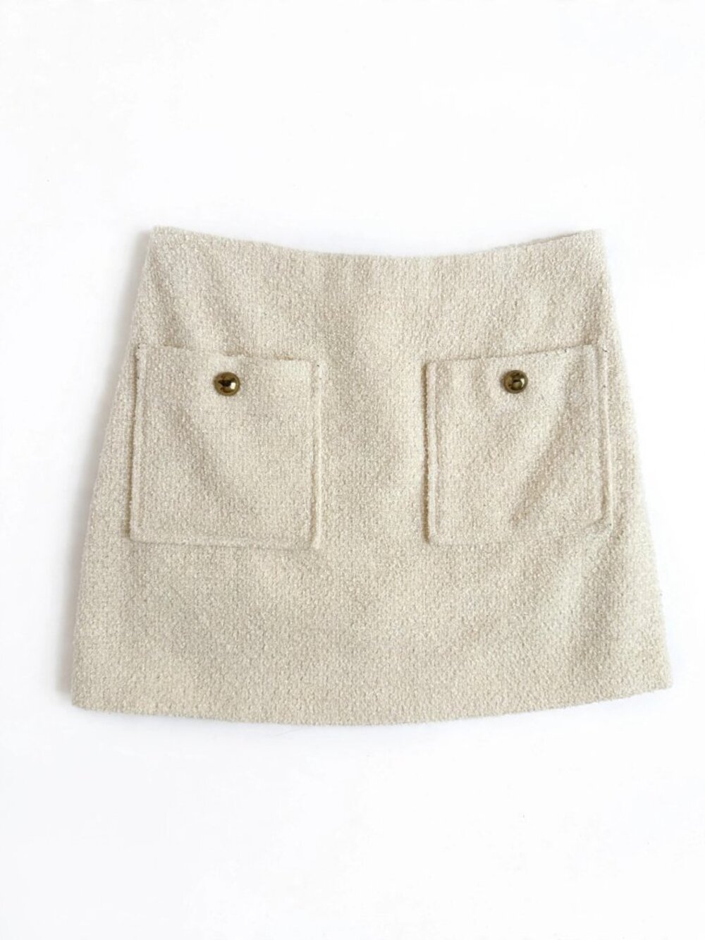 Reformation Cream Boucle Tweed Mini Skirt with Patch Pockets 0